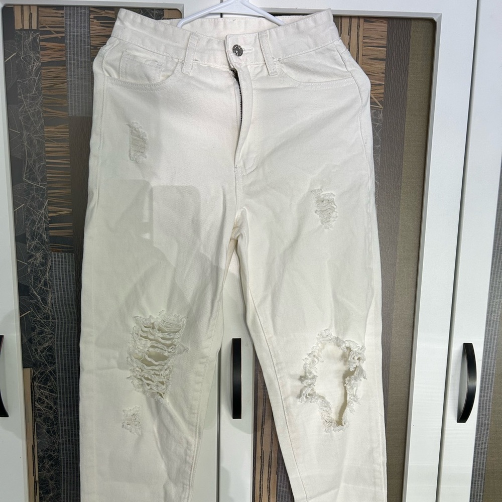 EUC Cream Distressed Jeans